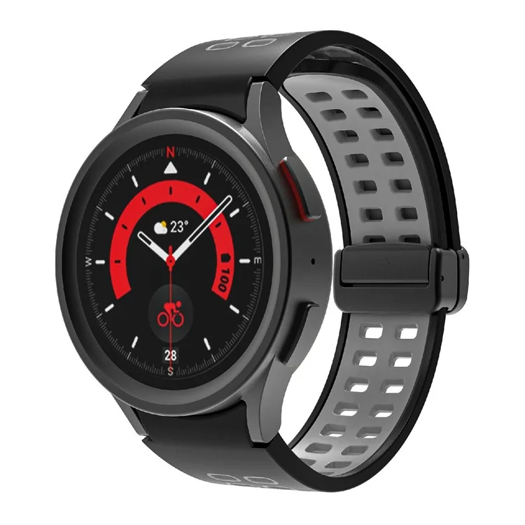 For Samsung Galaxy Watch6 40mm 44mm / Watch6 Classic 43mm 47mm / Watch 5 40mm 44mm / 5 Pro 45mm / Watch4 40mm 44mm Silicone Watch Band Folding Buckle Dual Color Sport Strap - Black / Grey
