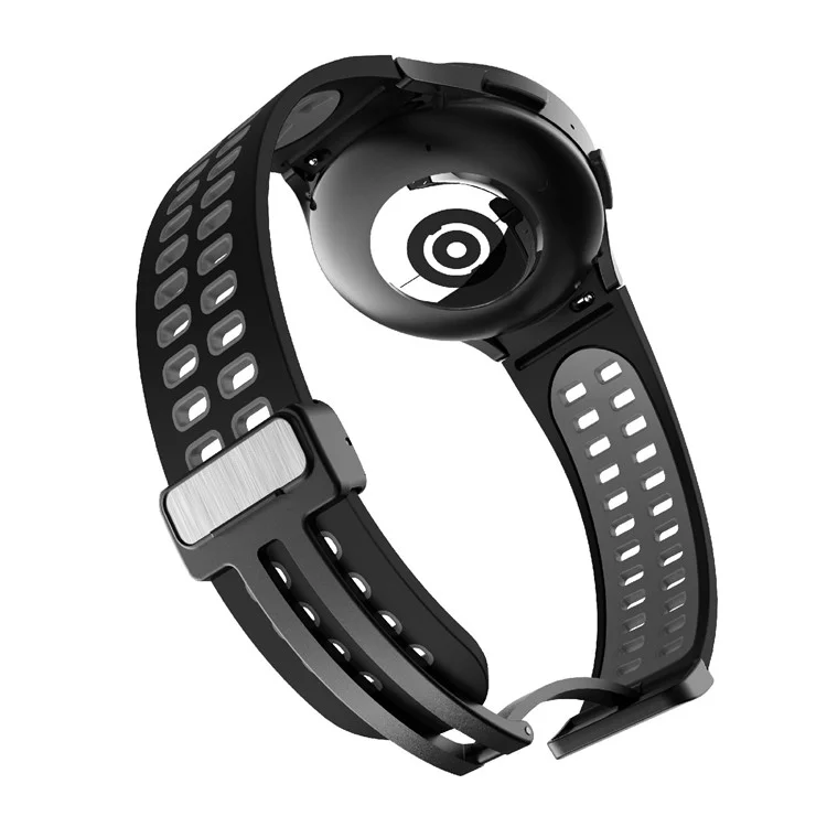 For Samsung Galaxy Watch6 40mm 44mm / Watch6 Classic 43mm 47mm / Watch 5 40mm 44mm / 5 Pro 45mm / Watch4 40mm 44mm Silicone Watch Band Folding Buckle Dual Color Sport Strap - Black / Grey