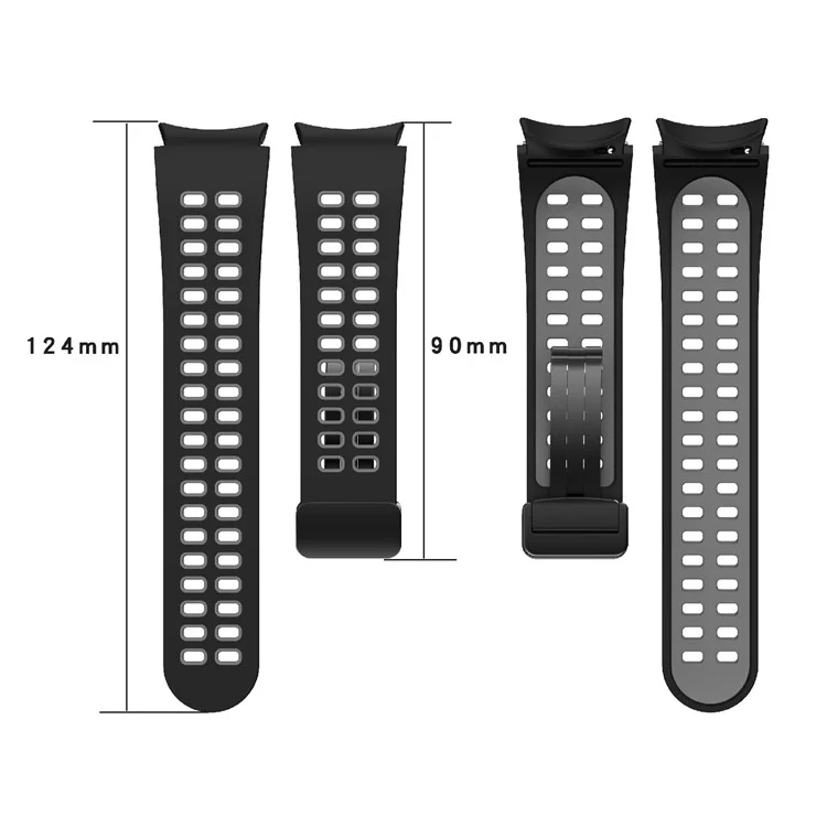 For Samsung Galaxy Watch6 40mm 44mm / Watch6 Classic 43mm 47mm / Watch 5 40mm 44mm / 5 Pro 45mm / Watch4 40mm 44mm Silicone Watch Band Folding Buckle Dual Color Sport Strap - Black / Grey