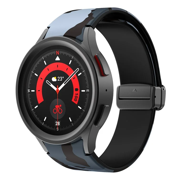 para samsung galaxy watch 5 40mm / 44 mm / assistir 5 pro 45mm / relógio4 40mm / 44 mm / watch4 classic 42mm / banda de relógio impressa de 46 mm de relógio esportivo de silicone com fivela dobrável - preto / camuflagem cinza