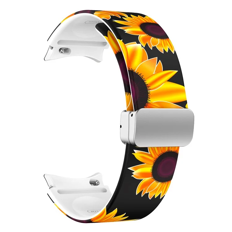 For Samsung Galaxy Watch6 40mm 44mm / Watch6 Classic 43mm 47mm / Watch 5 40mm 44mm / 5 Pro 45mm / Watch4 40mm 44mm Pattern Printed Watch Band  Sport Silicone Strap with Folding Buckle - Sunflower