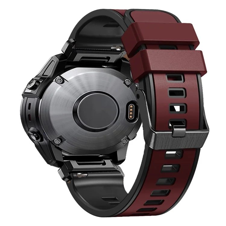 Pour Garmin Descent G1 / Instinct 2 Watch Strap Replacement Quick Release Dual-color Silicone Watch Band - Wine Red / Black