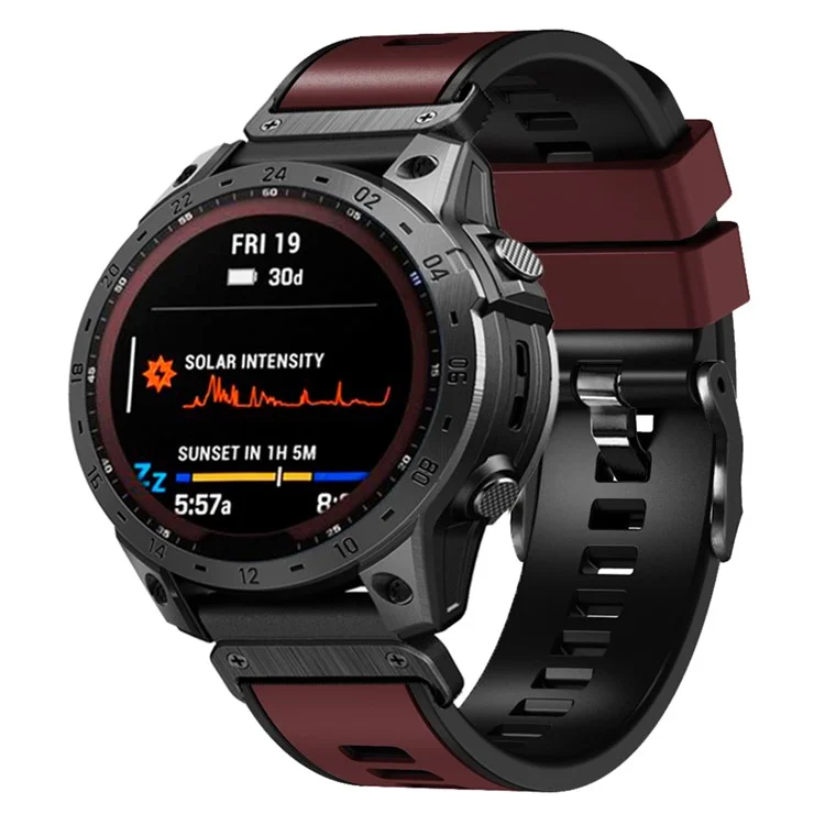 Pour Garmin Descent G1 / Instinct 2 Watch Strap Replacement Quick Release Dual-color Silicone Watch Band - Wine Red / Black