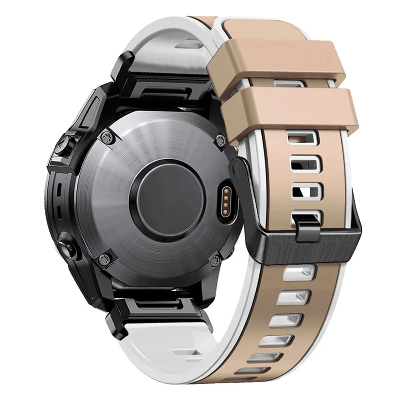 For Garmin Descent G1 / Instinct 2 Watch Strap Replacement Quick Release Dual-color Silicone Watch Band  - Khaki  /  White