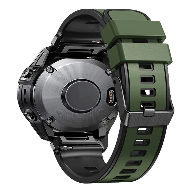 For Garmin Tactix 7 Pro / Tactix Delta Replacement Wristband Quick Release Dual-color Soft Silicone Sport Watch Band  - Army Green  /  Black