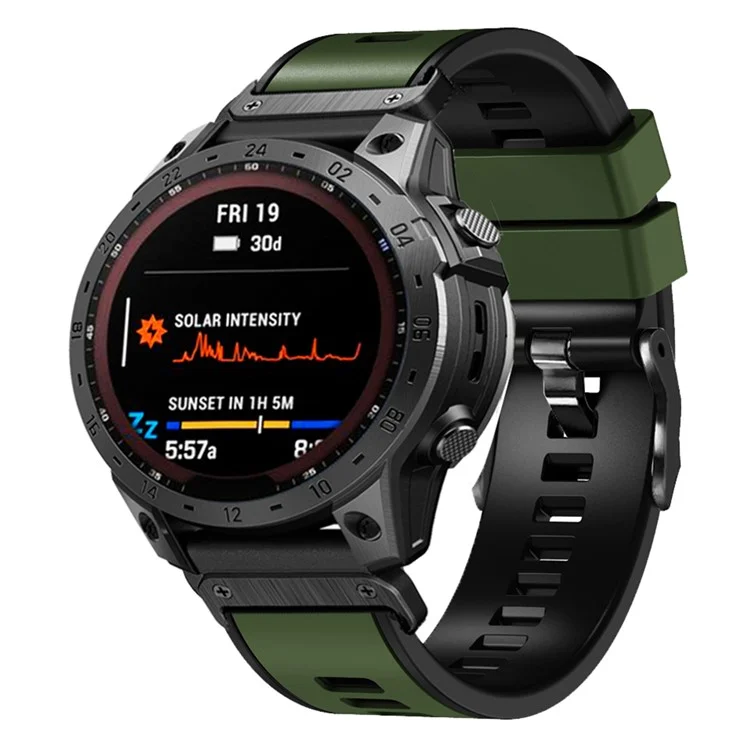 For Garmin Tactix 7 Pro / Tactix Delta Replacement Wristband Quick Release Dual-color Soft Silicone Sport Watch Band  - Army Green  /  Black