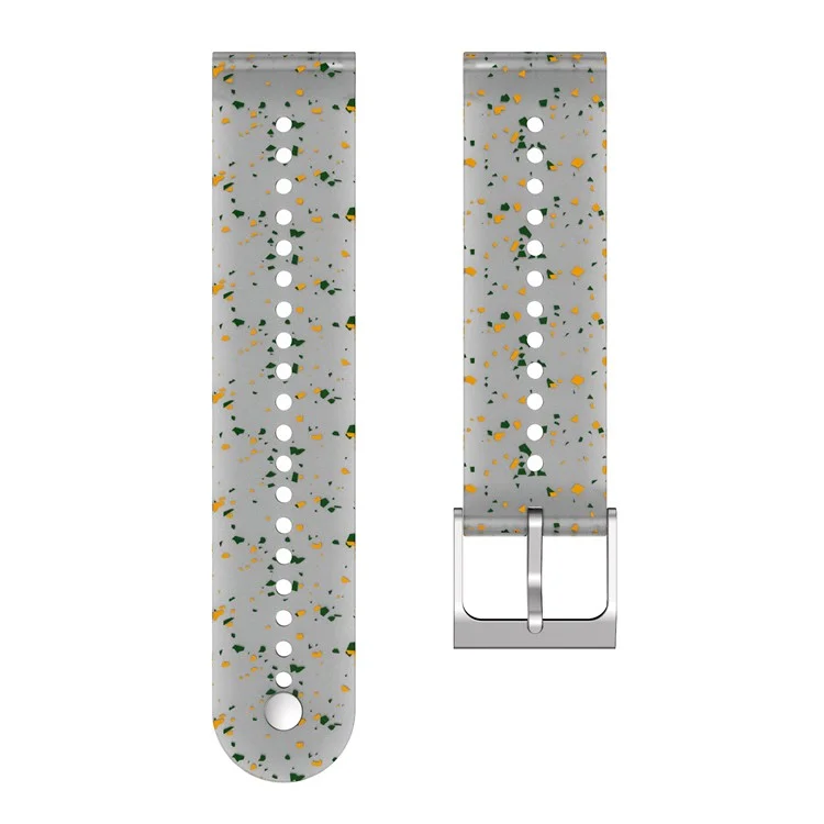 Correa de silicona de 22 mm con hebilla de acero inoxidable estampada con patrón para Garmin Vivoactive 4 / Venu2 - Rojo Amarillo / Gris Transparente