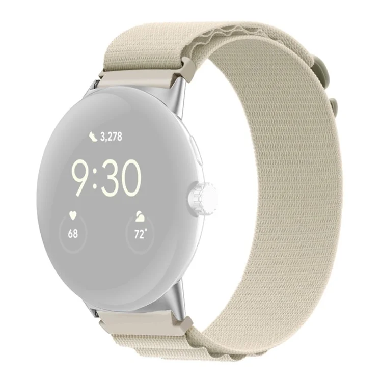 For Google Pixel Watch 3 41mm / Watch 2 / Pixel Watch Nylon Band G-Hook Sport Braided Woven Watch Strap with Silver Connector - Beige