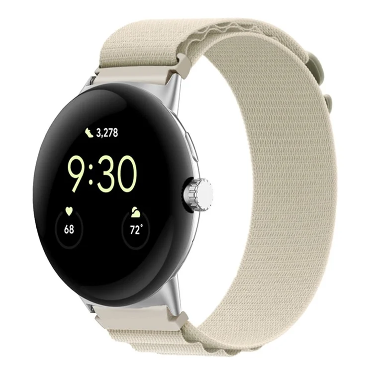 For Google Pixel Watch 3 41mm / Watch 2 / Pixel Watch Nylon Band G-Hook Sport Braided Woven Watch Strap with Silver Connector - Beige