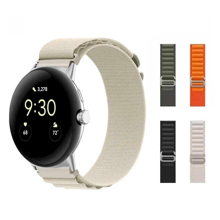 For Google Pixel Watch 3 41mm / Watch 2 / Pixel Watch Nylon Band G-Hook Sport Braided Woven Watch Strap with Silver Connector - Beige
