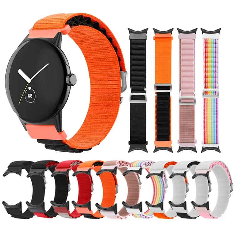 For Google Pixel Watch 3 41mm / Watch 2 / Pixel Watch Nylon Sport Wrist Strap Metal G-Hook Adjustable Watch Band with Black Connector - Brilliant Red