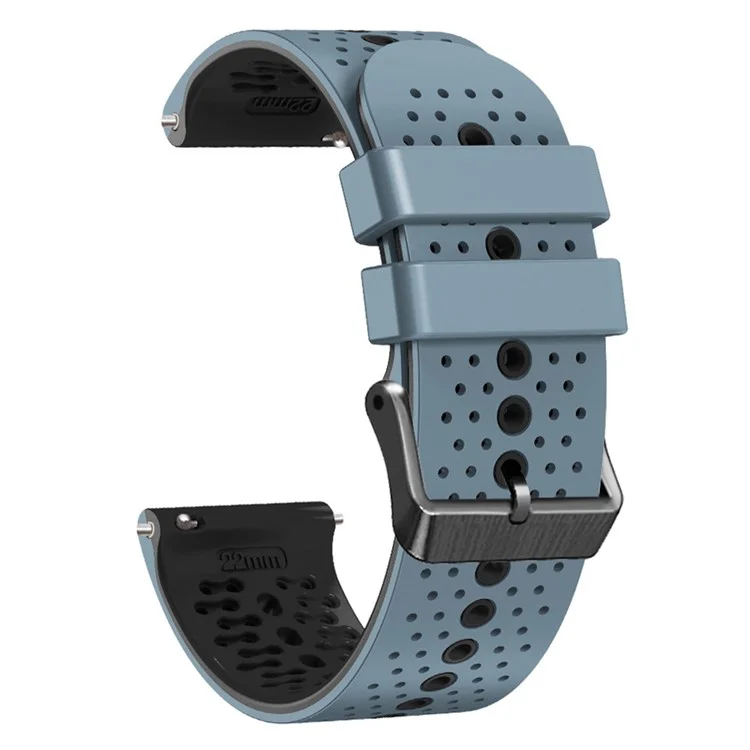 For Garmin Forerunner 255 / 745 Universal 22mm Bi-color Soft Silicone Watch Band Dual Color Watch Strap - Sea Blue / Black
