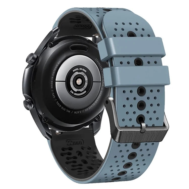 For Garmin Forerunner 255 / 745 Universal 22mm Bi-color Soft Silicone Watch Band Dual Color Watch Strap - Sea Blue / Black