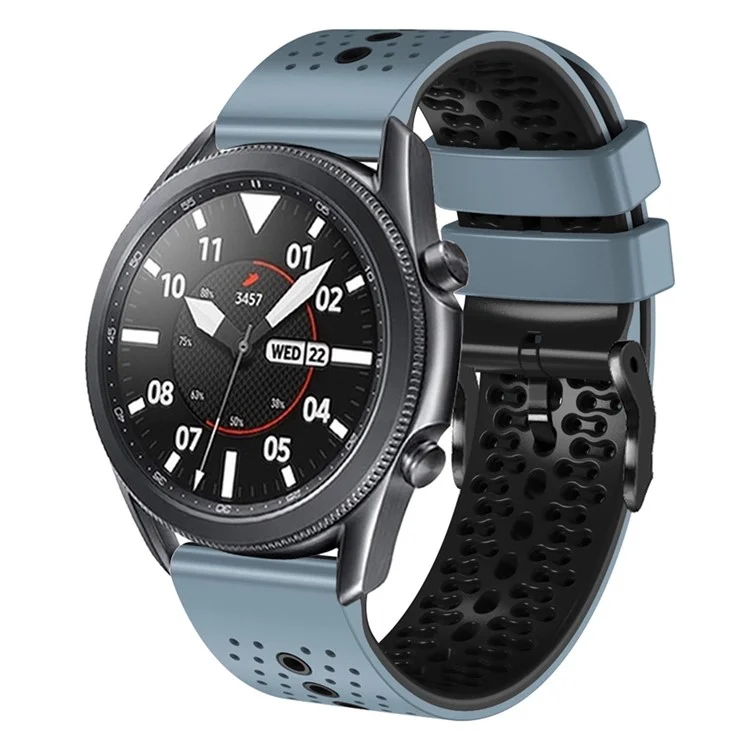For Garmin Forerunner 255 / 745 Universal 22mm Bi-color Soft Silicone Watch Band Dual Color Watch Strap - Sea Blue / Black