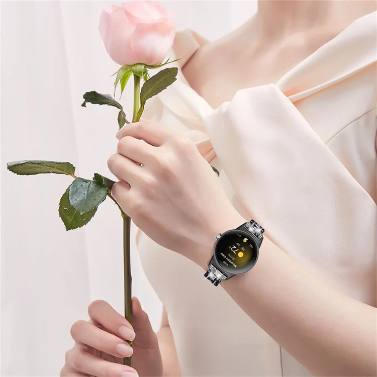 Für Google Pixel Watch 3 41mm / Watch 2 / Pixel Watch Rhinestones Decor Ersatz-Armband 5 Perlen Metall Dual-Press-Schnalle Smartwatch-Armband - Schwarz