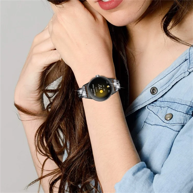 Für Google Pixel Watch 3 41mm / Watch 2 / Pixel Watch Rhinestones Decor Ersatz-Armband 5 Perlen Metall Dual-Press-Schnalle Smartwatch-Armband - Schwarz