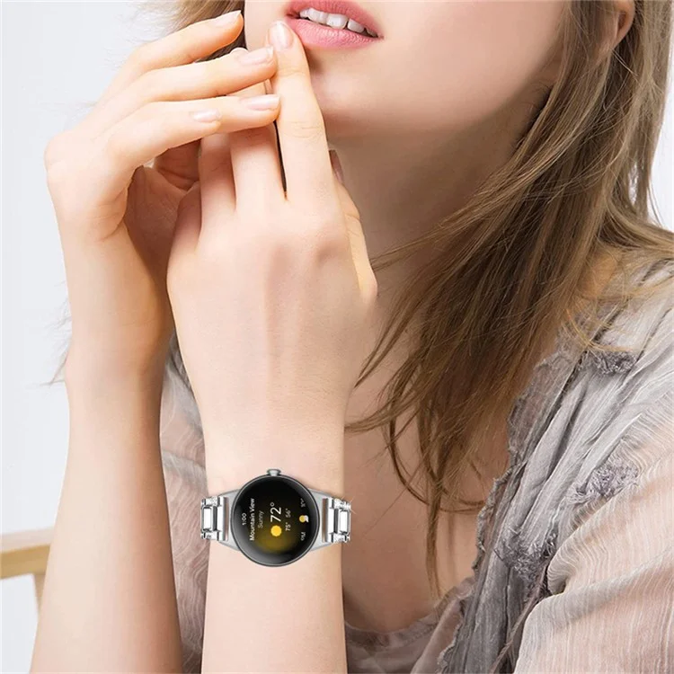 For Google Pixel Watch 2 / Pixel Watch Stainless Steel Resin Band Bracelet Rhinestone Decor Replacement Wristband - Sliver  /  White