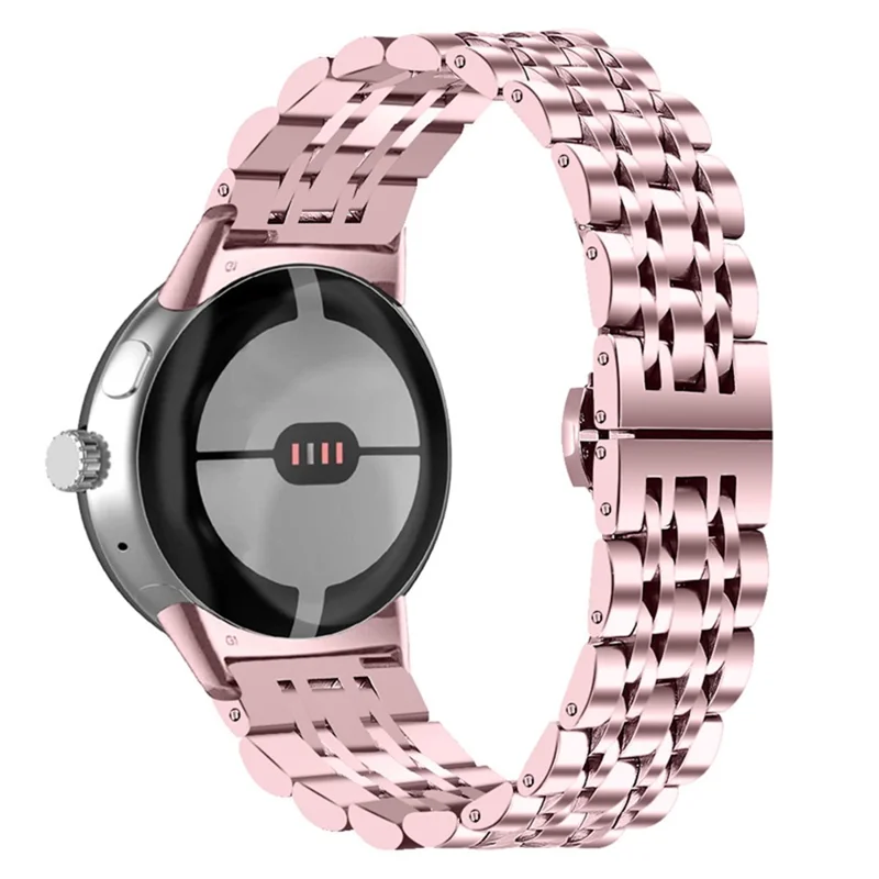 For Google Pixel Watch 3 41mm / Watch 2 / Pixel Watch Luxury Stainless Steel 7 Beads Replacement Wrist Band Smart Watch Strap - Rose Pink