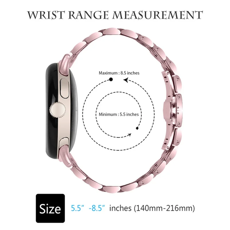 For Google Pixel Watch 3 41mm / Watch 2 / Pixel Watch Luxury Stainless Steel 7 Beads Replacement Wrist Band Smart Watch Strap - Rose Pink