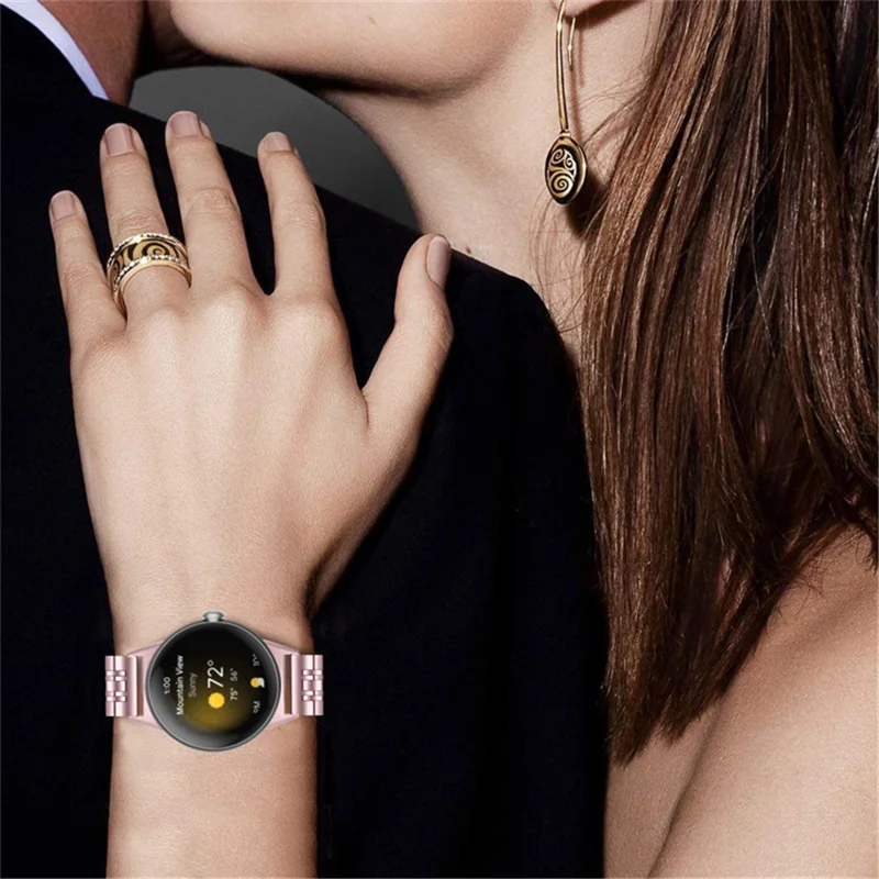 For Google Pixel Watch 3 41mm / Watch 2 / Pixel Watch Luxury Stainless Steel 7 Beads Replacement Wrist Band Smart Watch Strap - Rose Pink