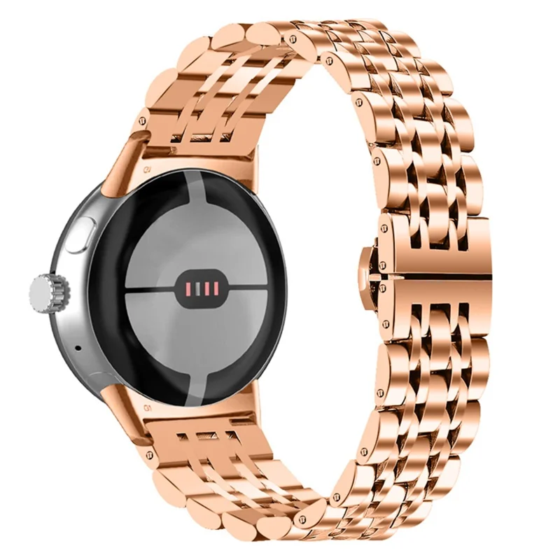 For Google Pixel Watch 3 41mm / Watch 2 / Pixel Watch Luxury Stainless Steel 7 Beads Replacement Wrist Band Smart Watch Strap - Rose Gold