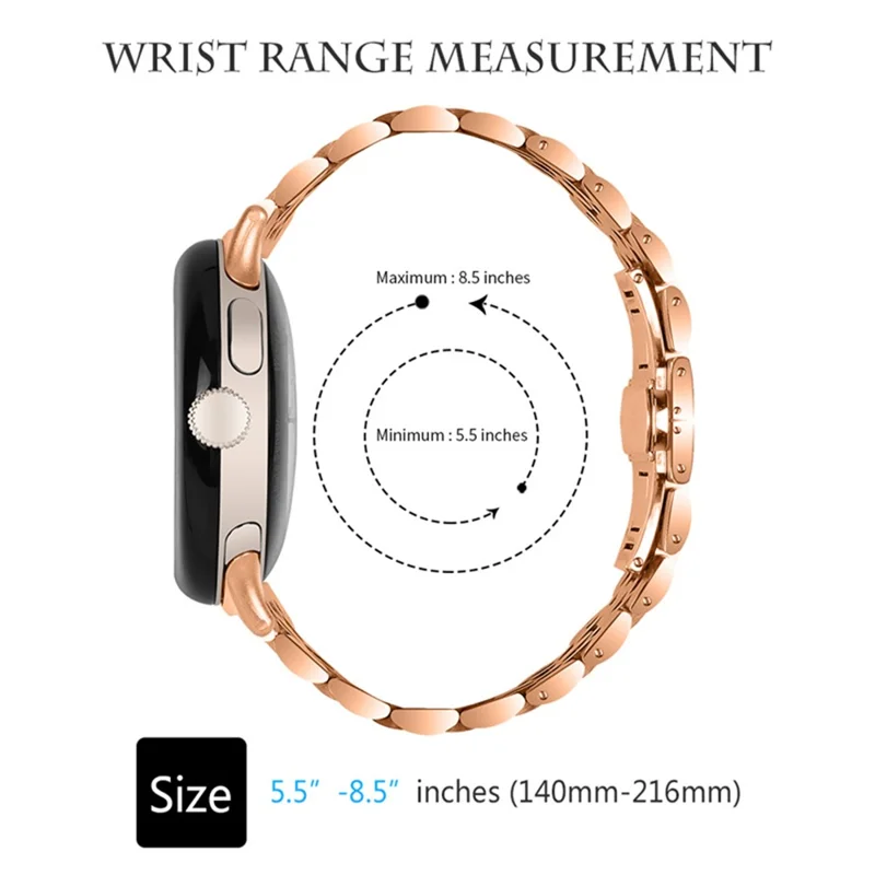 For Google Pixel Watch 3 41mm / Watch 2 / Pixel Watch Luxury Stainless Steel 7 Beads Replacement Wrist Band Smart Watch Strap - Rose Gold
