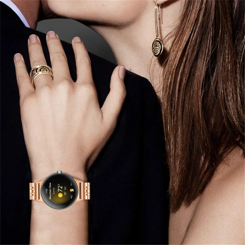 For Google Pixel Watch 3 41mm / Watch 2 / Pixel Watch Luxury Stainless Steel 7 Beads Replacement Wrist Band Smart Watch Strap - Rose Gold