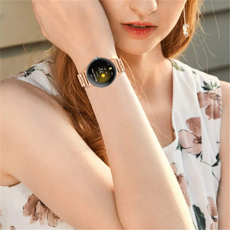 For Google Pixel Watch 3 41mm / Watch 2 / Pixel Watch Luxury Stainless Steel 7 Beads Replacement Wrist Band Smart Watch Strap - Rose Gold