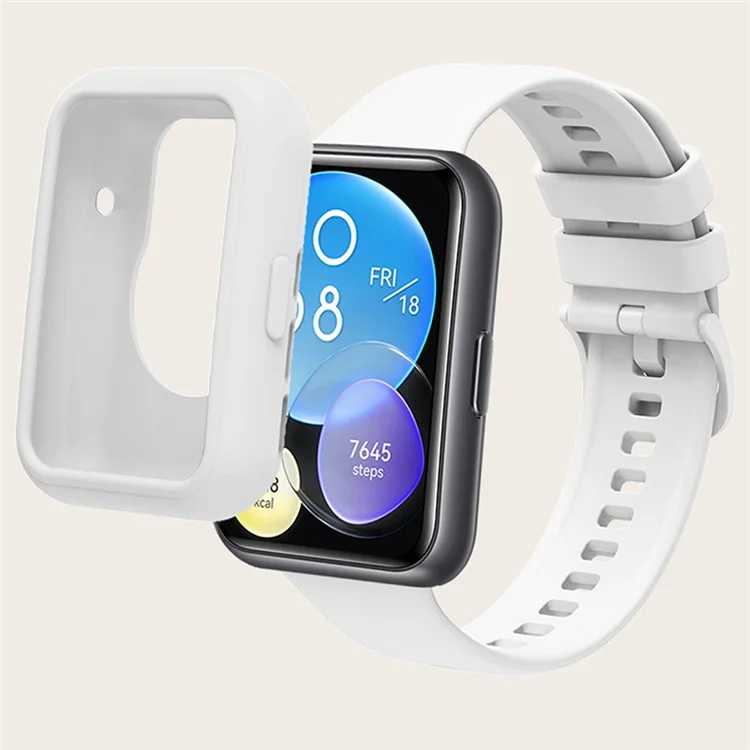 Per Huawei Watch Fit 2 Cinturino in silicone morbido sostitutivo Sport con telaio protettivo - Bianco