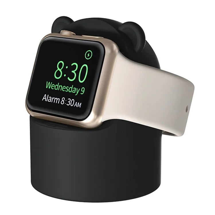 Pour Apple Watch Mute Bear Chargeur Holder Smart Watch Silicone Charging Stand Base - Noir