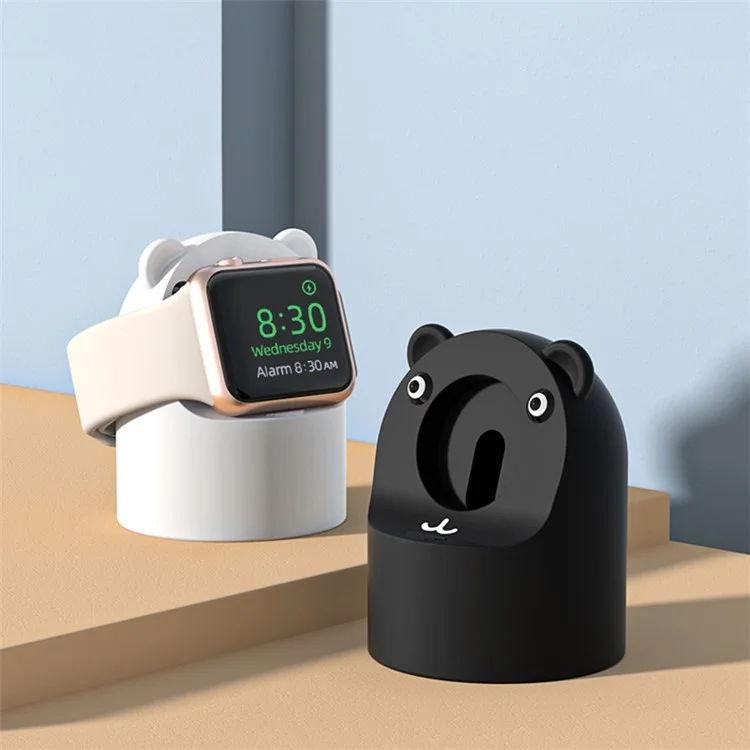 For Apple Watch Cute Bear Charger Holder Smart Watch Silicone Charging Stand Base - Black