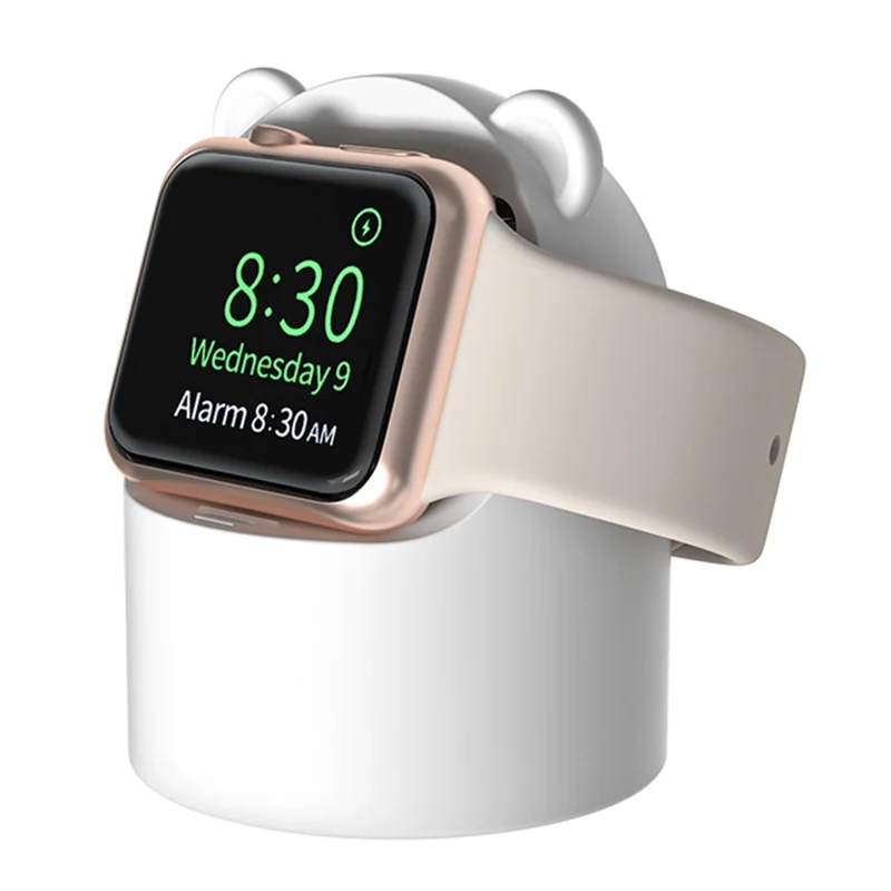 Suporte de Carregamento para Apple Watch com Ursinho Fofo, Base de Carregamento em Silicone para Relógio Inteligente - Branco