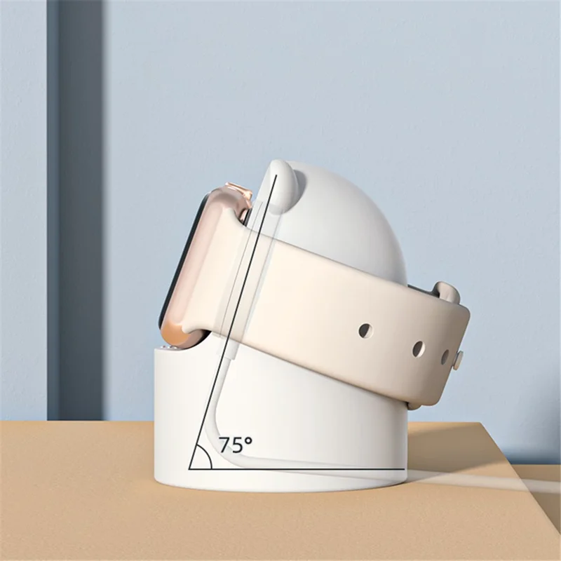 Suporte de Carregamento para Apple Watch com Ursinho Fofo, Base de Carregamento em Silicone para Relógio Inteligente - Branco