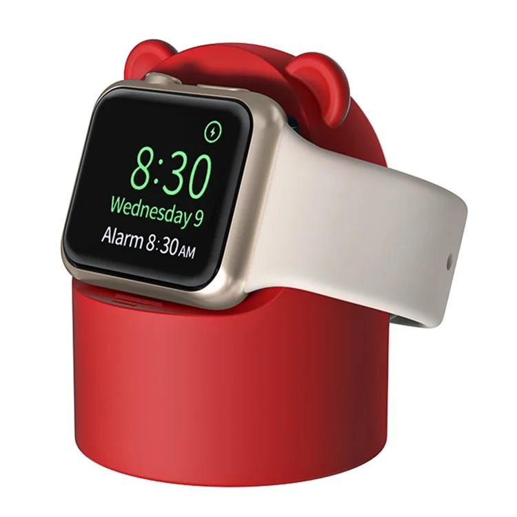 For Apple Watch Cute Bear Charger Holder Smart Watch Silicone Charging Stand Base - Red