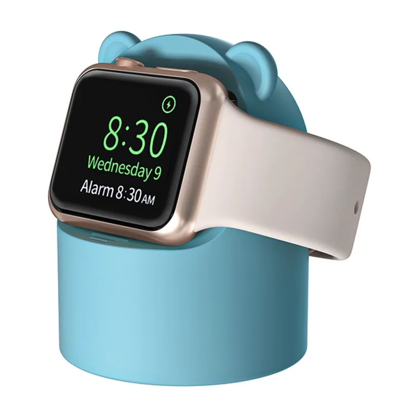 For Apple Watch Cute Bear Charger Holder Smart Watch Silicone Charging Stand Base - Baby Blue