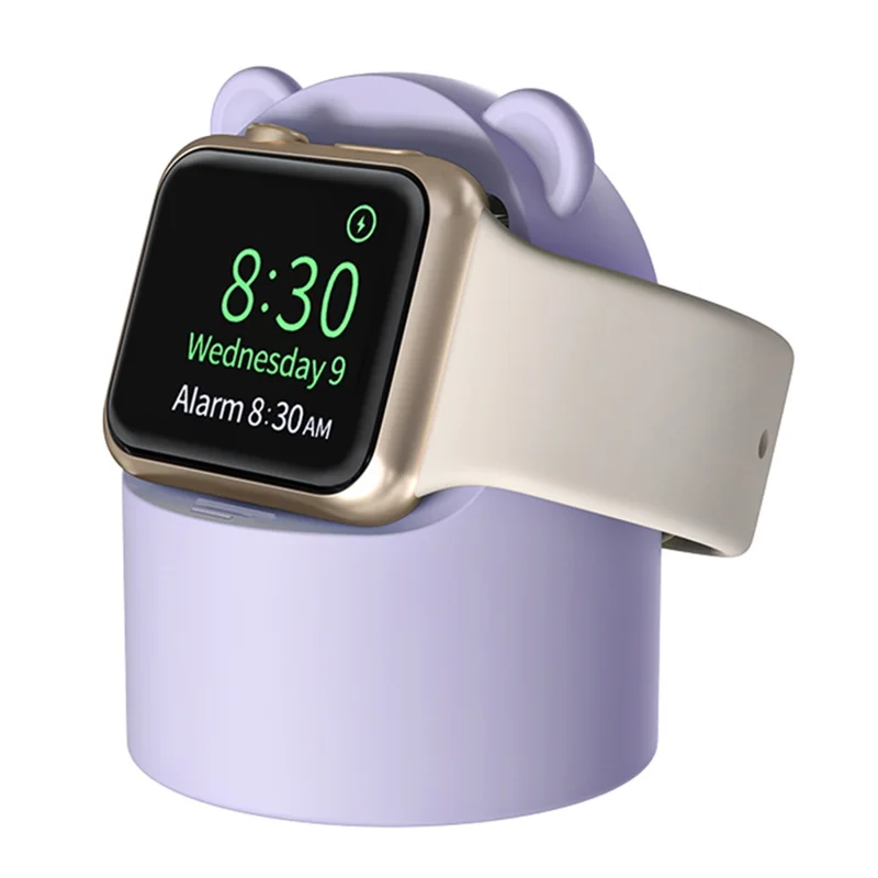 For Apple Watch Cute Bear Charger Holder Smart Watch Silicone Charging Stand Base - Purple