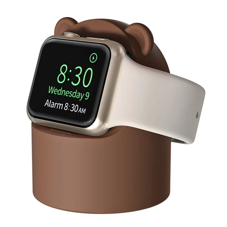 Pour Apple Watch Cute Bear Chargeur Support Smart Watch Silicone Charging Stand Base - Brun