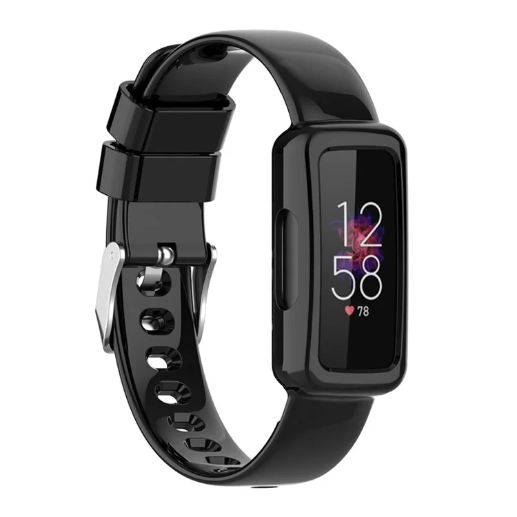 Integrated Smart Watch Strap for Fitbit Inspire 3, Silicone Watchband Adjustable Strap with Watch Case - Black