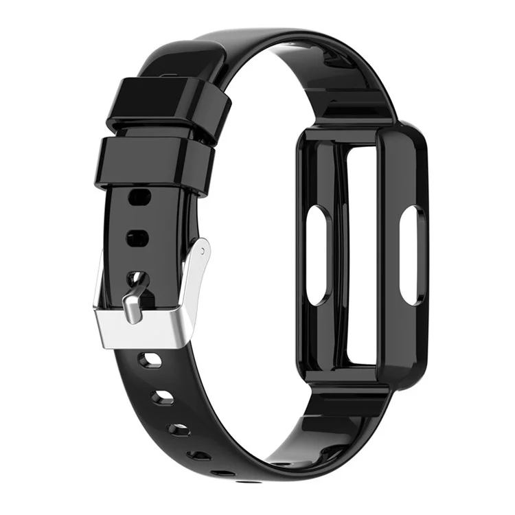 Integrated Smart Watch Strap for Fitbit Inspire 3, Silicone Watchband Adjustable Strap with Watch Case - Black