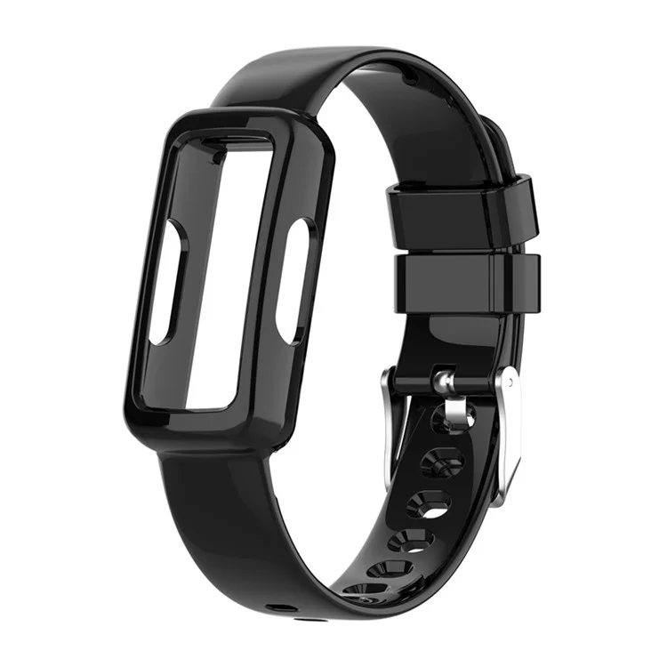 Integrated Smart Watch Strap for Fitbit Inspire 3, Silicone Watchband Adjustable Strap with Watch Case - Black