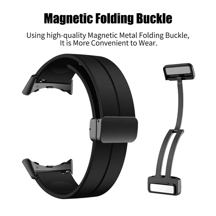 For Google Pixel Watch 2 / Pixel Watch Silicone Sport Band Magnetic Folding Buckle Replacement Watch Strap - Black Buckle / Black