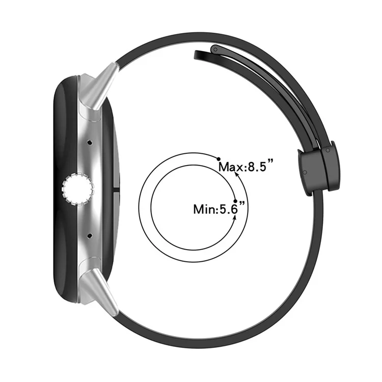 For Google Pixel Watch 2 / Pixel Watch Silicone Sport Band Magnetic Folding Buckle Replacement Watch Strap - Black Buckle / Black