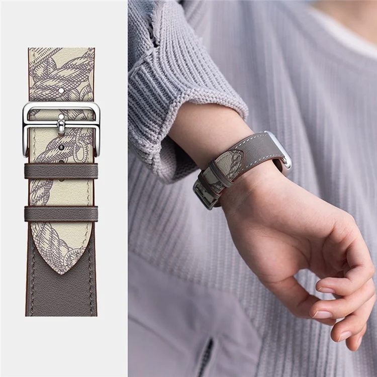 For Google Pixel Watch 2 / Pixel Watch Genuine Leather Watch Band  Stainless Steel Buckle Replacement Strap - Dark Blue / Muddy Grey
