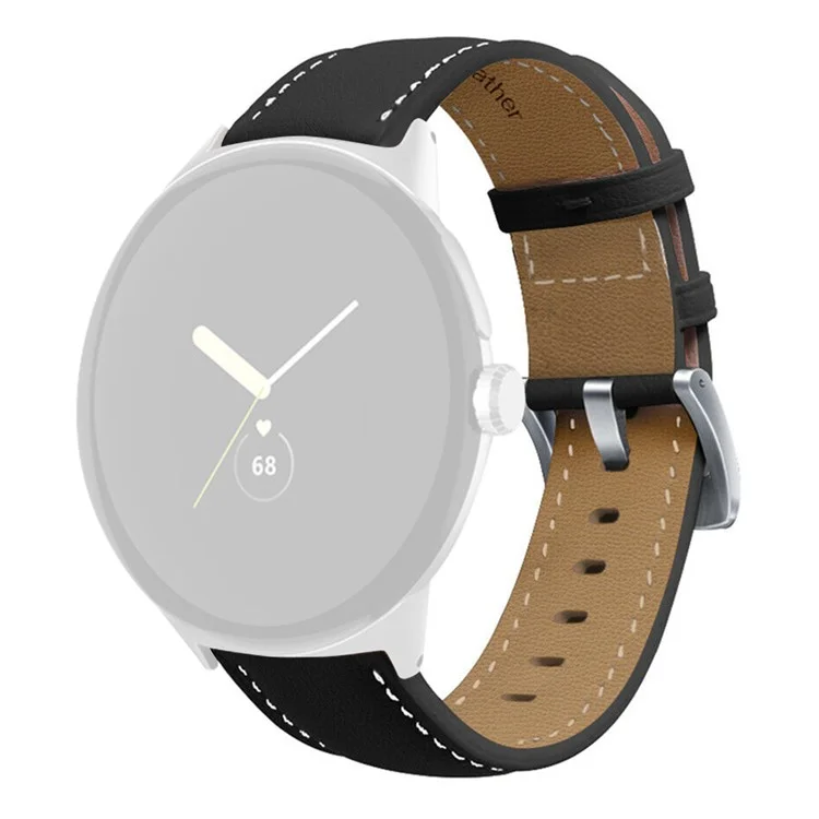 Stitching Watch Strap for Google Pixel Watch 3 41mm / Watch 2 / Pixel Watch Genuine Leather Watchband Replacement Part - Black