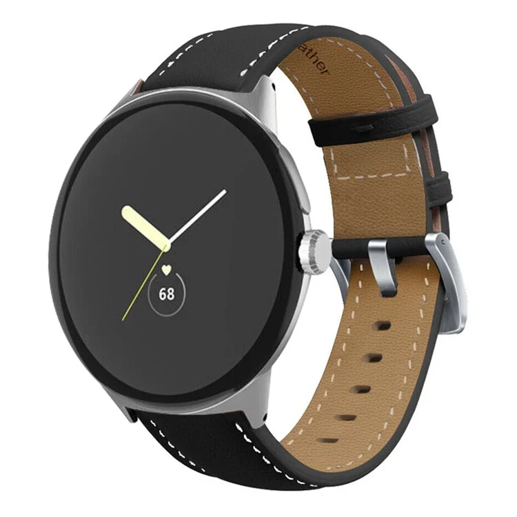 Stitching Watch Strap for Google Pixel Watch 3 41mm / Watch 2 / Pixel Watch Genuine Leather Watchband Replacement Part - Black