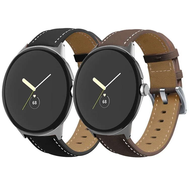Stitching Watch Strap for Google Pixel Watch 3 41mm / Watch 2 / Pixel Watch Genuine Leather Watchband Replacement Part - Black