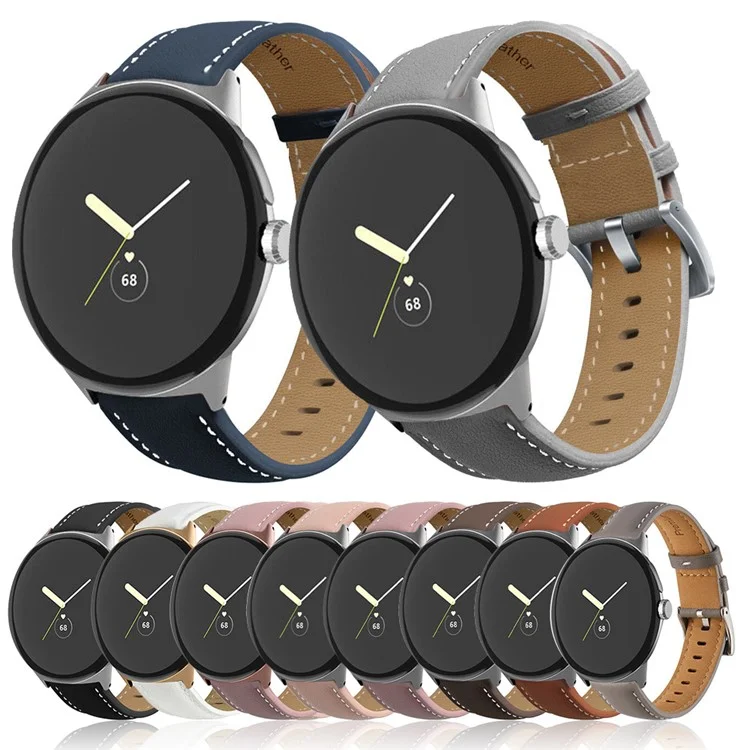 Stitching Watch Strap for Google Pixel Watch 3 41mm / Watch 2 / Pixel Watch Genuine Leather Watchband Replacement Part - Black