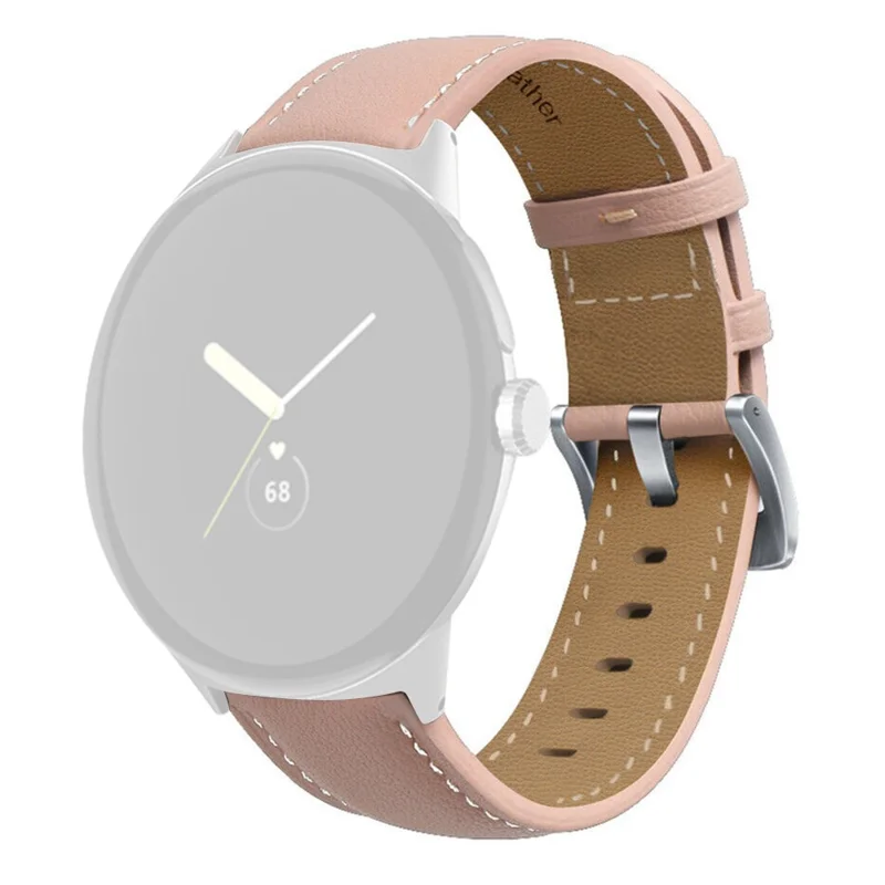 Stitching Watch Strap for Google Pixel Watch 3 41mm / Watch 2 / Pixel Watch Genuine Leather Watchband Replacement Part - Light Pink