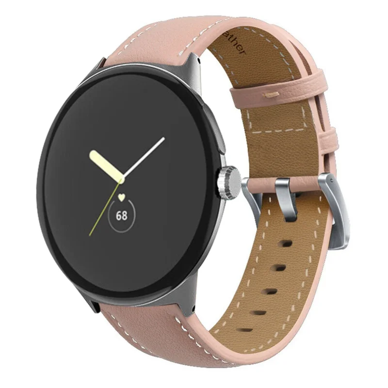 Stitching Watch Strap for Google Pixel Watch 3 41mm / Watch 2 / Pixel Watch Genuine Leather Watchband Replacement Part - Light Pink