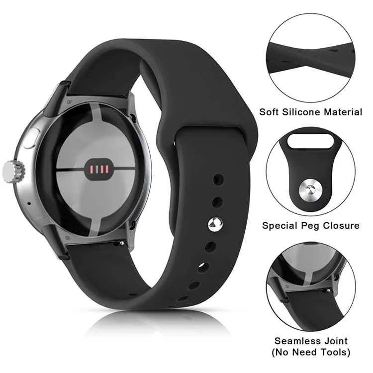 Pour Google Pixel Watch 3 41mm / Watch 2 / Pixel Watch Silicone Sport Watch Band Quick Release Breathable Strap Wristband - Noir